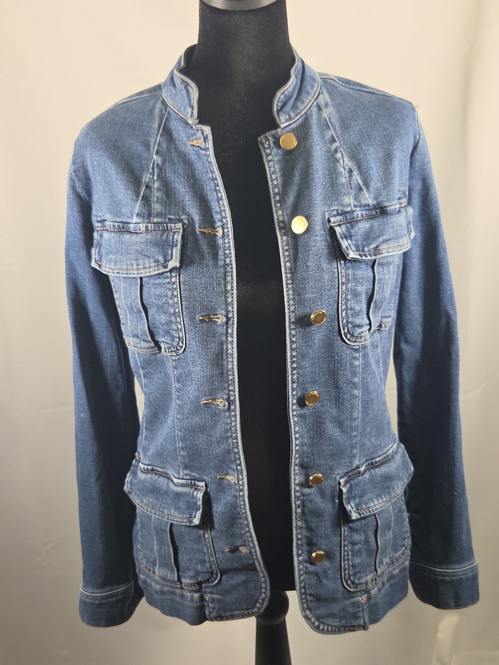 Liverpool Jeans Company Medium Blue Denim Military Jacket Size XS